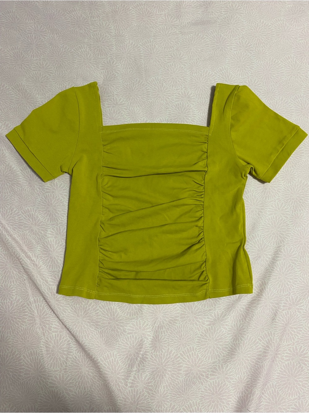 Square-Neck Ruched Crop Top in Lime